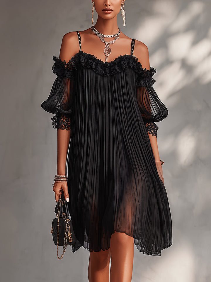 CECILIA | LACE-TRIM OFF-SHOULDER DRESS