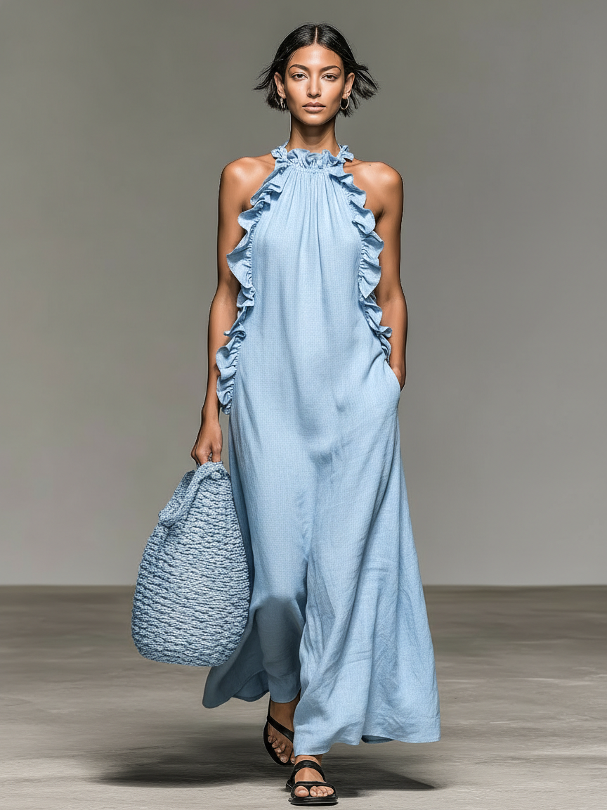 BEATRICE | RUFFLE MAXI DRESS WITH POCKETS